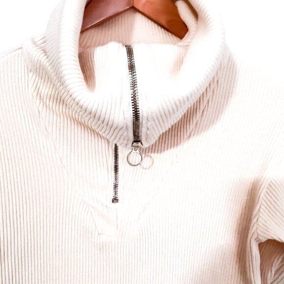 MONROW Brushed Rib 1/2 Zip Sweatshirt Sweater Size Extra Small XS Cream. - Picture 5 of 13